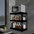Practical Kitchen Storage Shelf with Microwave Spice Jars Wooden Spoons and Storage Baskets 3d model