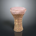 Handcrafted Wooden Hand Drum With Pink Drumhead And Brown Beige Geometric Floral Carved Patterns