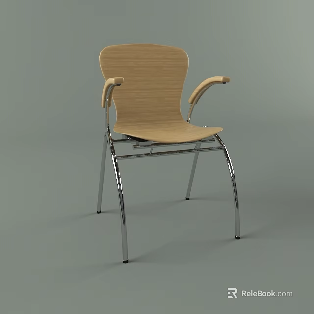 Sleek Modern Wooden Office Chair With Chrome Metal Legs And Comfortable Armrests 3d model 