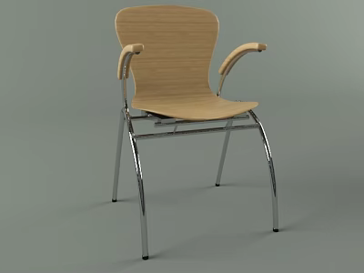Sleek Modern Wooden Office Chair With Chrome Metal Legs And Comfortable Armrests 3d model