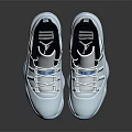 White Low Top Sneakers With Light Blue Sole Blue Logo And Black Accents