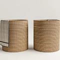 Round Woven Storage Baskets With Gray Striped Towel On Natural Design
