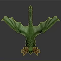 Fantasy Mythical Green Dragon Creature With Antler Like Horns And Wings