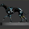Detailed Cybernetic Greyhound Mechanical Dog With Black Body Blue Accents And Platform Base