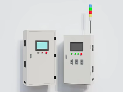 Industrial Control Panel Cabinets With Display Screens Control Buttons And Warning Lights 3d model