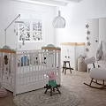 Cozy Kids Room Interior With Crib Star Decorations Rocking Chair And Window View
