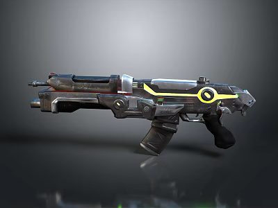 Futuristic Sci Fi Weapon With Advanced Mechanical Structure Black Yellow Silver Glowing Circular Detail 3d model