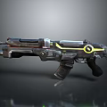 Futuristic Sci Fi Weapon With Advanced Mechanical Structure Black Yellow Silver Glowing Circular Detail