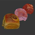 Appetizing Pastries With Red Glaze And Yellow Accents On Dark Background