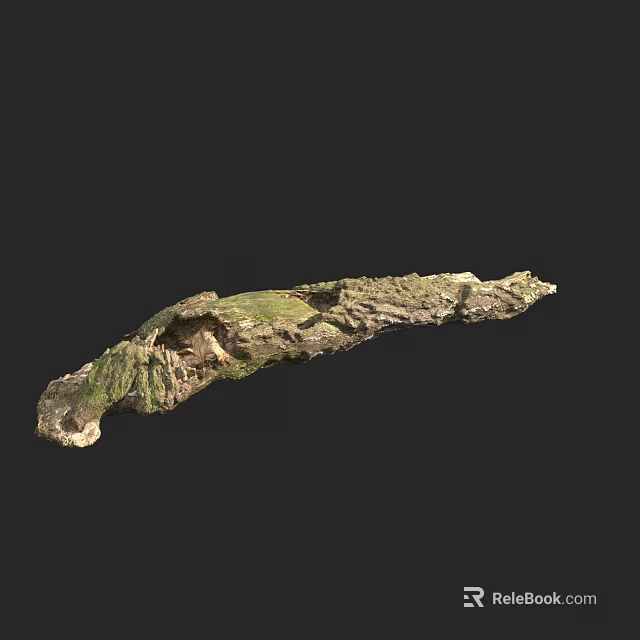 Natural Stone Wood Formation With Green Moss And Rough Surface Texture 3d model