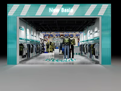 Modern Clothing Store Interior With Various Clothing Displays And Racks 3d model