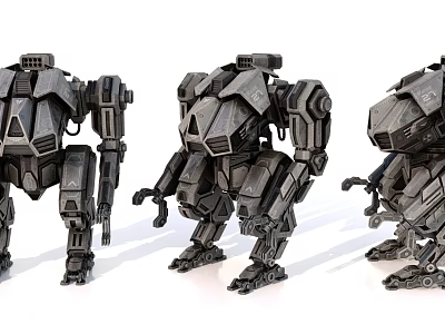 Armored Mechanical Robot Figurines With Three Units And Detailed Machinery 3d model