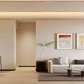 Modern Living Dining Room Interior With Open Concept TV Wall And Marble Coffee Table