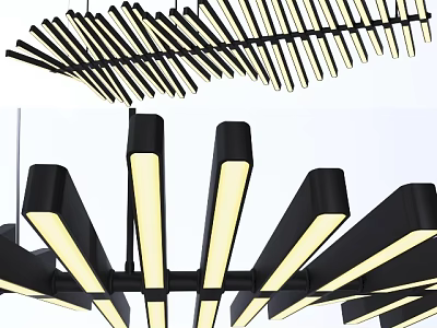 Modern Linear Chandelier with Black Frame and LED Light Strips in Unique Arrangement 3d model