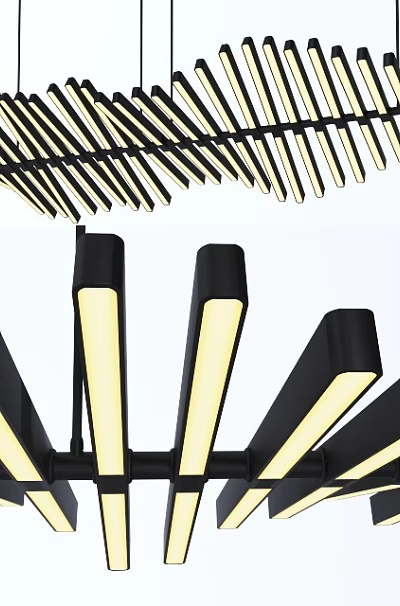 Modern Linear Chandelier with Black Frame and LED Light Strips in Unique Arrangement 3d model