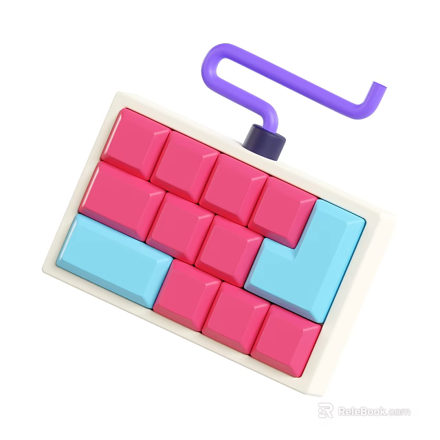 Modern Computer Keyboard Featuring Pink And Blue Keys With Purple Accent 3d model 