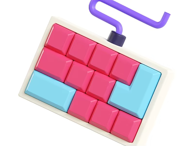 Modern Computer Keyboard Featuring Pink And Blue Keys With Purple Accent 3d model