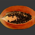 Fresh Sliced Papaya with Vibrant Orange Flesh and Black Seeds on Gray Background