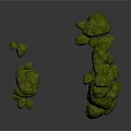 Green Moss Covered Irregular Shaped Landscape Decor Elements With Textured Surface