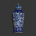 Traditional Blue And White Vase Sculpture Carving With Intricate Patterns And Lid Design