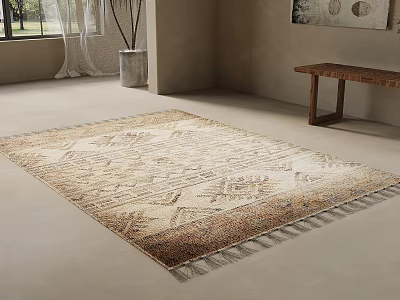 Textured Patterned Rug With Neutral Tones And Fringes In Modern Interior Room 3d model