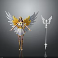 Mythical Winged Angelic Figure With Golden Crown And White Trident Weapon