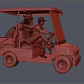 Two People Riding Green Golf Cart In Outdoor Scenery