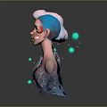 Magical Creature Character With White Blue Hair Ornate Blue Clothing And Glowing Green Purple Orbs