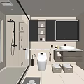 Modern Bathroom Interior Design With Glass Shower Double Vanity Large Mirror And Blinds