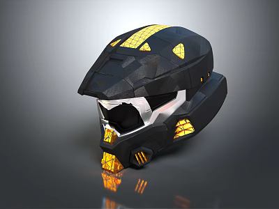Sleek Futuristic Black Helmet With Yellow Accents Metallic Finish And Geometric Design 3d model