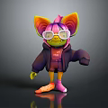 Vibrant 3D Cartoon Creature Character With Large Ears Pink Glasses Green Skin Hoodie And Shorts