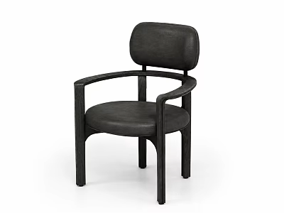 Modern Black Solid Wood Dining Chair With Curved Armrests Comfortable Upholstered Seat And Backrest 3d model