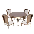 Elegant Round Dining Table With Four Light Upholstered Chairs And Golden Frame 3d model