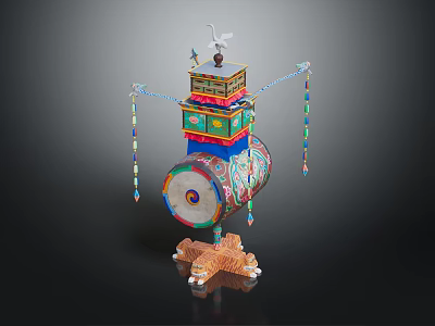 Colorful Traditional Musical Instrument Art Supplies Featuring Ornate Painted Structure And Hanging Beads 3d model