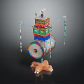 Colorful Traditional Musical Instrument Art Supplies Featuring Ornate Painted Structure And Hanging Beads
