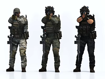 Game And Movie Characters In Tactical Gear Holding Weapons With Combat Ready Stance 3d model