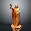 Elegant Golden Hooded Robed Statue With Scepter And Sword On Base