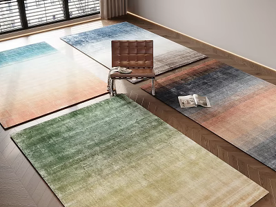 Square Rugs With Gradient Colors On Wooden Floor In Modern Interior 3d model