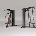 Dual Station Fitness Equipment With Black Metal Frame Brown Leather Seats And Adjustable Arm Mechanisms