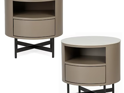 Modern Beige Nightstand With Drawer Open Shelf And Crossed Black Metal Legs 3d model