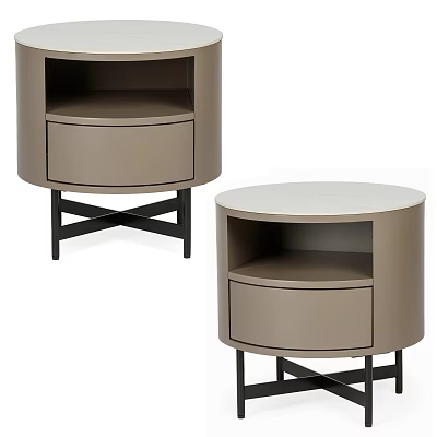 Modern Beige Nightstand With Drawer Open Shelf And Crossed Black Metal Legs 3d model