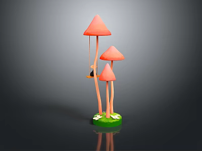 Fresh Pink Mushrooms With Green Base And White Flowers Decorative Food 3d model