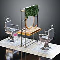 Stylish Dressing Table With Round Mirror Hanging Greenery And Silver Salon Chairs 3d model
