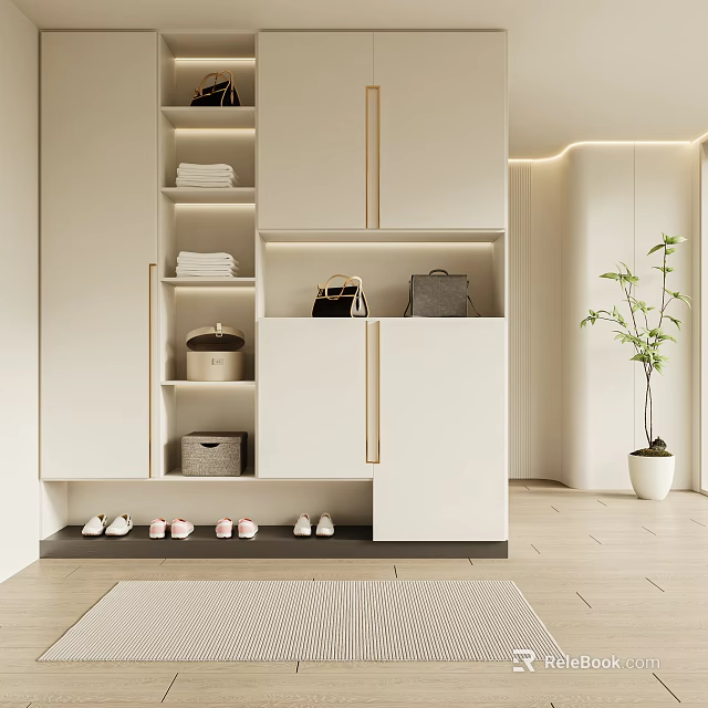 Modern Shoe Cabinet Design With Storage Shelves For Organized Shoes And Bags 3d model 