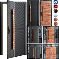 Modern Swing Door Designs With Wooden Panels And Black Frames For Interior Exterior