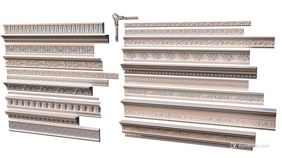 Decorative Gypsum Crown Molding Collection Featuring Diverse Ornate Patterns For Interior Design 3d model 