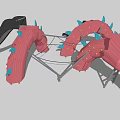 Pink Dinosaur Shaped Playground Equipment with Blue Spikes and Gray Slide