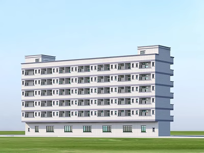 Modern Multi Storey Residential Building With White Exterior Multiple Balconies And Green Lawn 3d model
