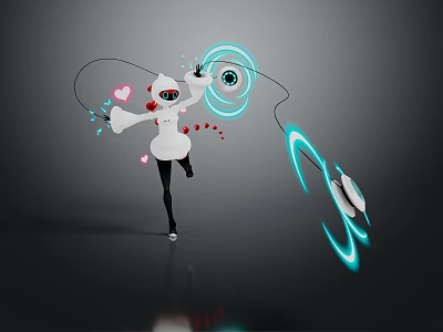 White Game Movie Character With Helmet Cat Ear Design Holding Glowing Rope Red Heart Patterns 3d model