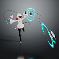 White Game Movie Character With Helmet Cat Ear Design Holding Glowing Rope Red Heart Patterns